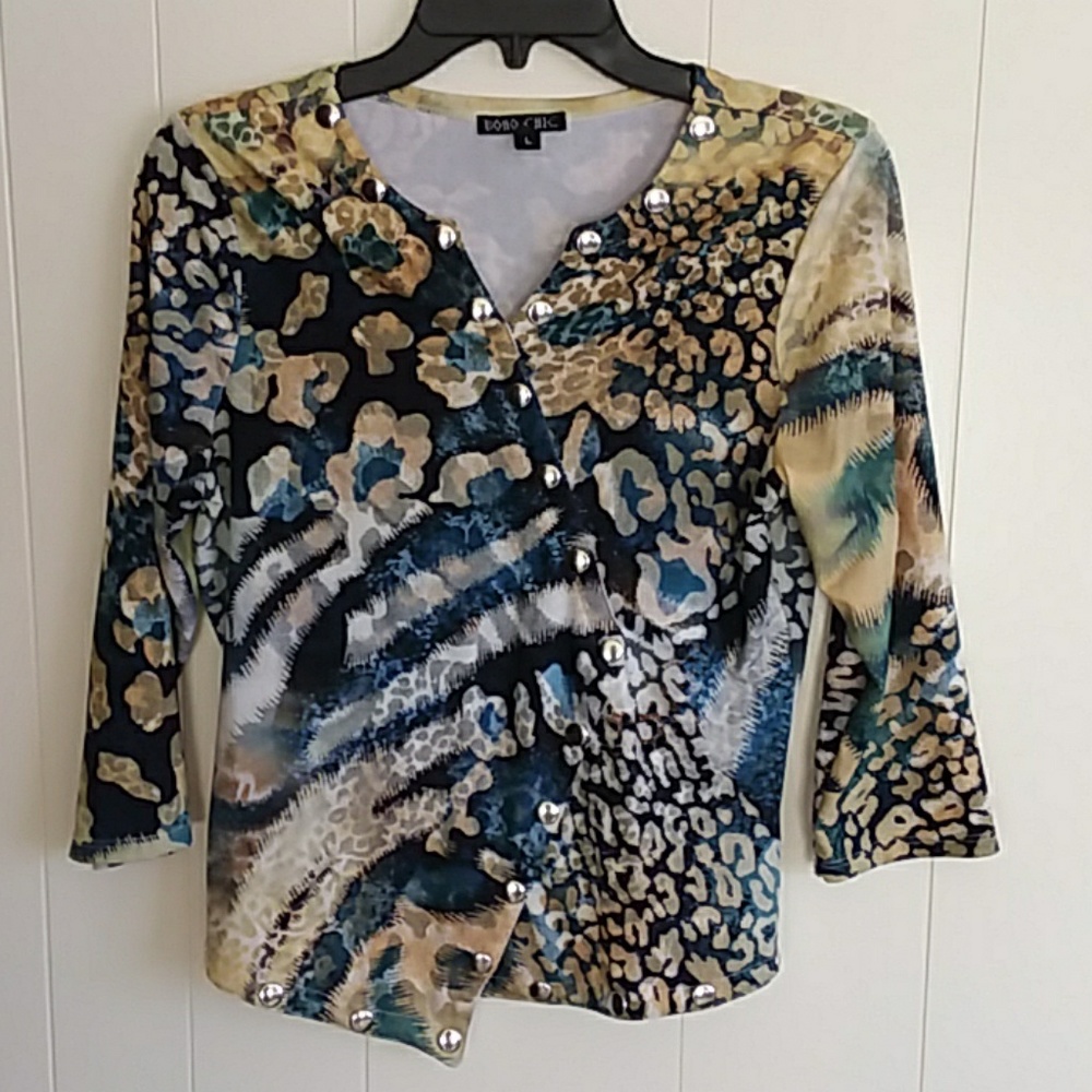 Boho Studded Animal Print Top